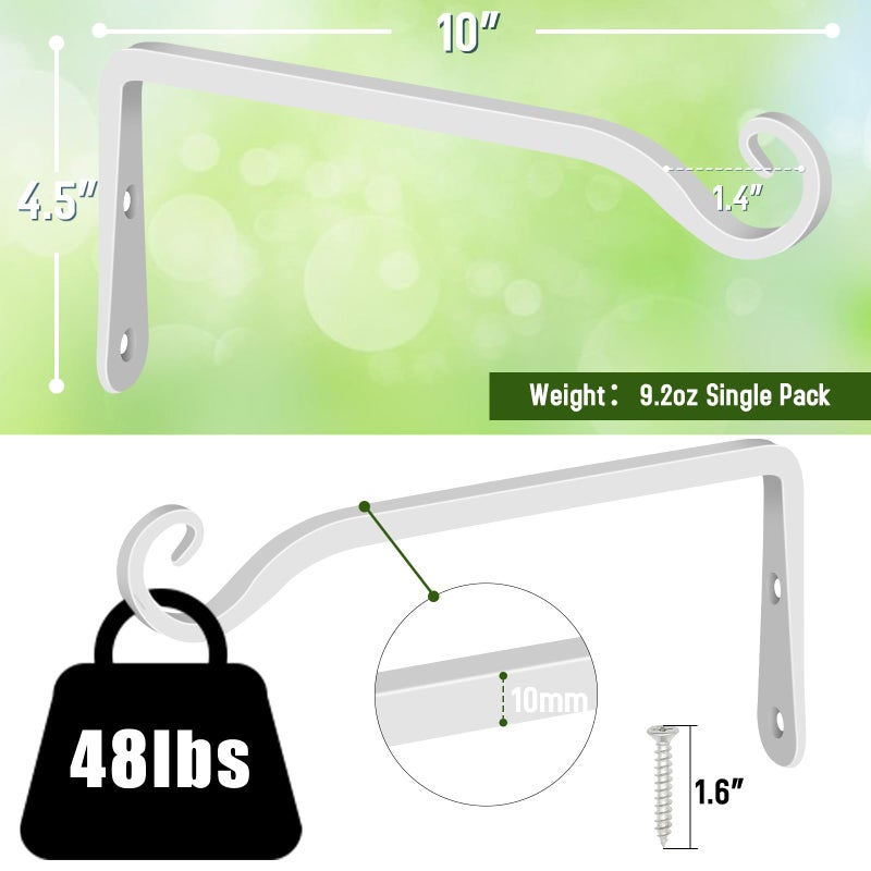 FEED GARDEN Hanging Plant Bracket 10 Inch 2 Pack, Hand-Forged Plant Hanger for Hanging Bird Feeders, Wind Chimes, Flower Baskets, Lanterns, Indoor/Outdoor Use, White - Image 2